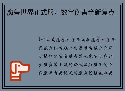 魔兽世界正式服：数字伤害全新焦点